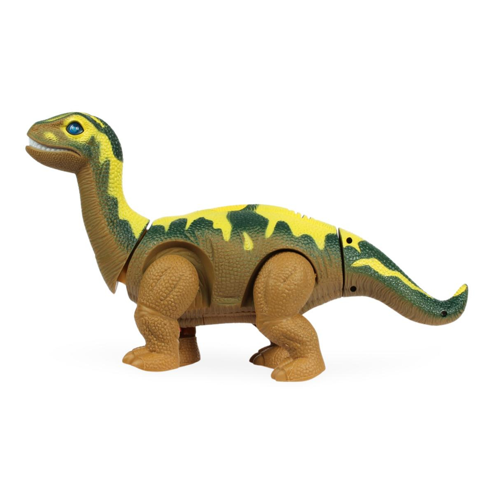 Динозавр Апатозавр коричневый. Ходит, откладывает яйца, свет/звук WB-00700/коричневый (Junfa)