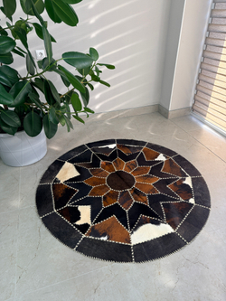 Ковер круглый натуральный на пол / Телячья шкура / 140см