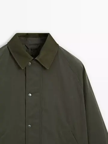 Massimo Dutti Куртка с кожаным воротником, зеленый