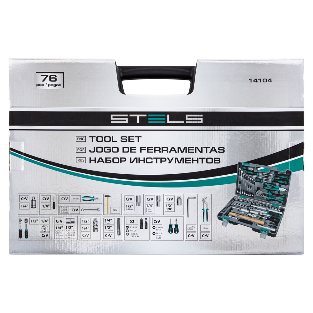 14104 Набор инструментов, 1/2", 1/4", CrV, 76 предм.//Stels