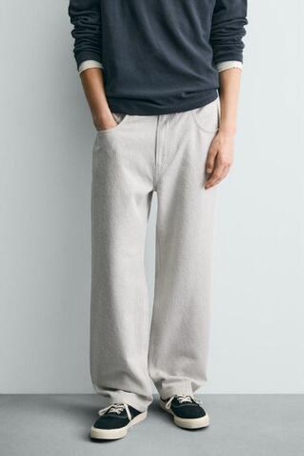 ZARA БРЮКИ STRAIGHT FIT ЖАККАРД, СЕРЫЙ