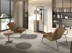 Вешалка для одежды 3281 из кожи, ореха и черной стали с зеркалом