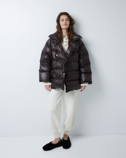 Пуховик двубортный укороченный темный шоколад