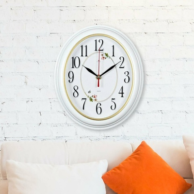 Часы настенные овальные 22,5*26,5см "Легкость", корпус белый с золотом