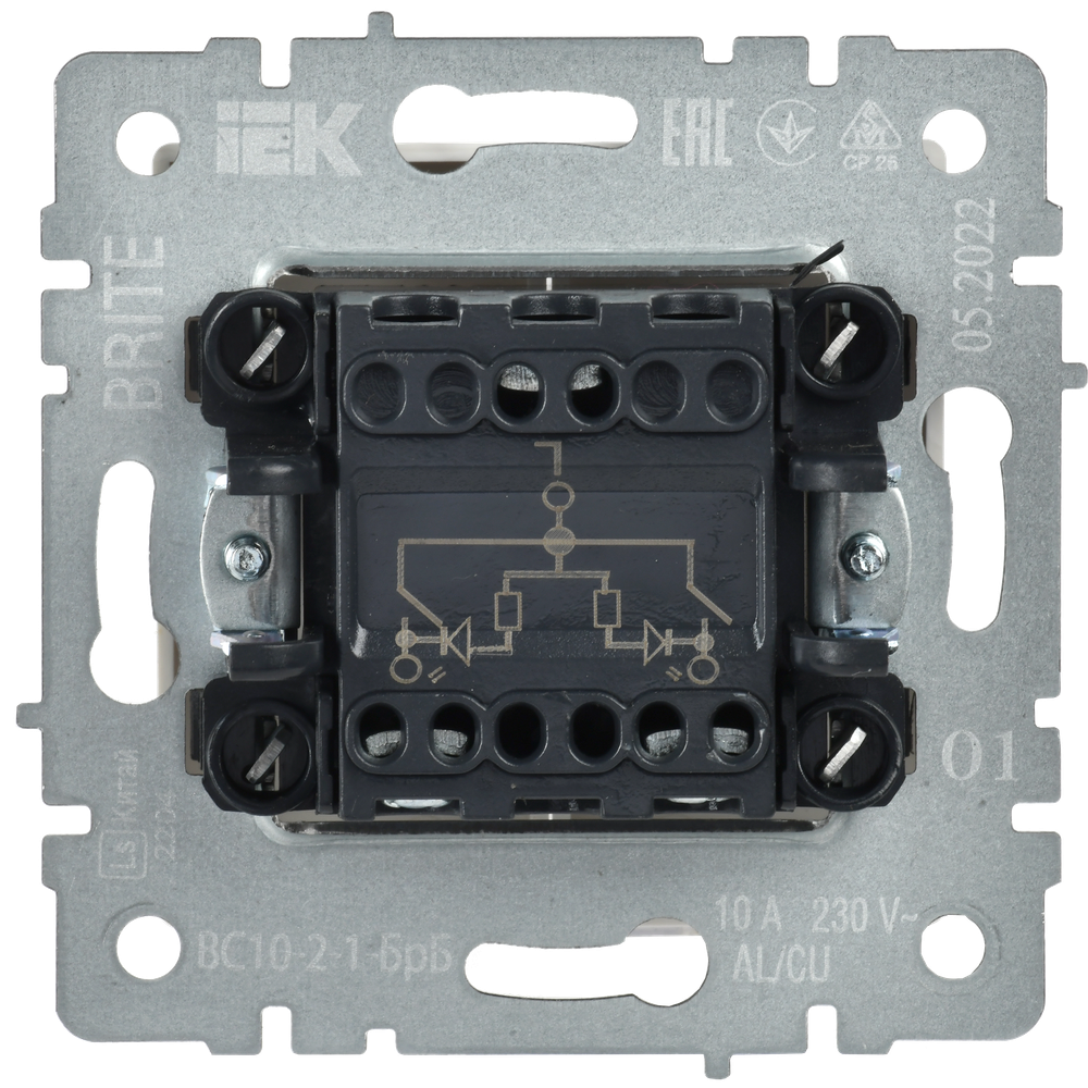 BRITE Выключатель 2-клавишный с индикацией 10А ВС10-2-1-БрБ белый IEK