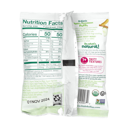 Little Bellies, Органические шарики с яблоком и корицей, для детей от 7 месяцев, 18 пакетиков по 12 г (0,42 унции)