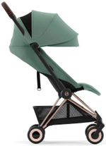 Коляска Cybex Coya Rosegold Frame Aton B2 i-Size Bay Blue Leaf Green с дождевиком и бампером