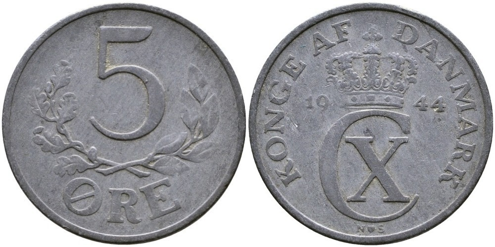 Дания 5 эре, 1942-1945 Король Кристиан X VF