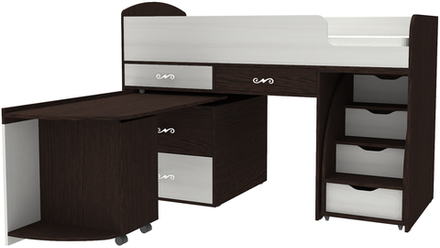 Кровать-чердак КарИВи Малыш 6 Венге Белое Дерево