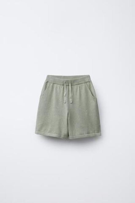 ZARA ТРИКОТАЖНЫЕ ШОРТЫ ИЗ СМЕСОВОГО ЛЬНА, СВЕТЛЫЙ ХАКИ