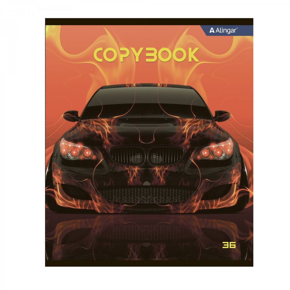 Тетрадь 36 л., А5, клетка, Alingar "Super car", скрепка, офсет, мелованный картон (стандарт), 5 дизайнов в пленке т/у