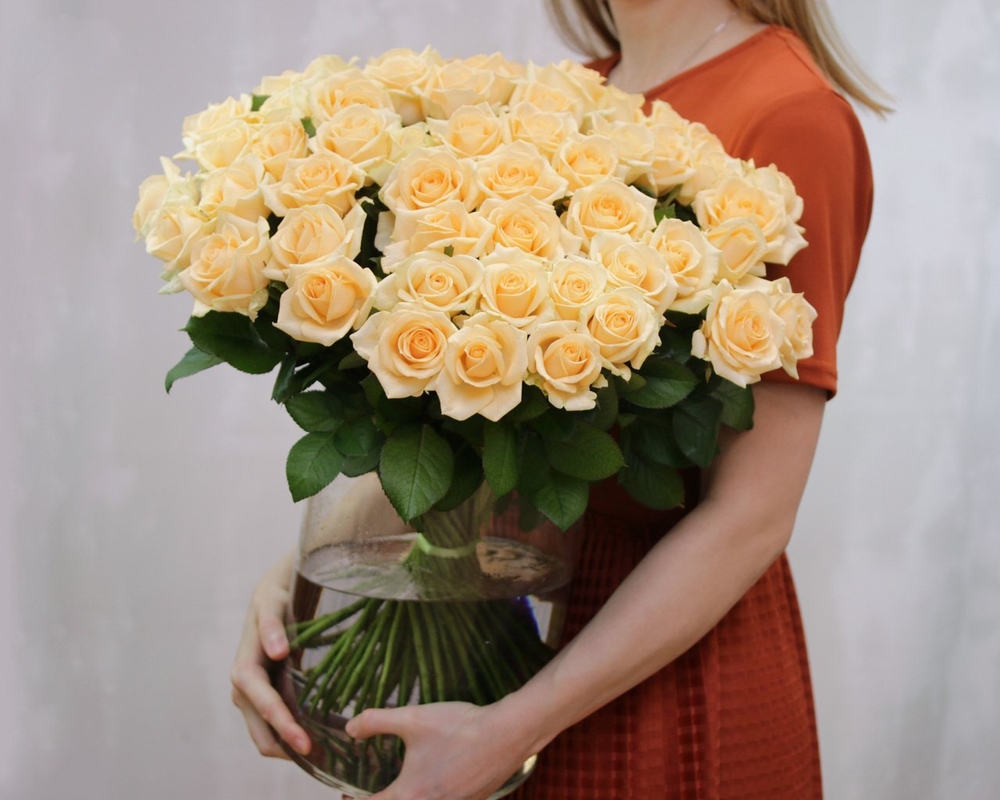 Кремовые розы "Pinch Avalanche"