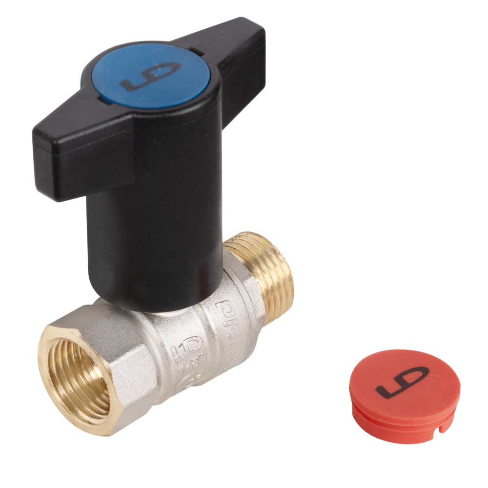 Кран шаровой латунный LD Pride47.15.В-Н.ТРДу15Ру40,вн-нр,Т-рук(Red+Blue)