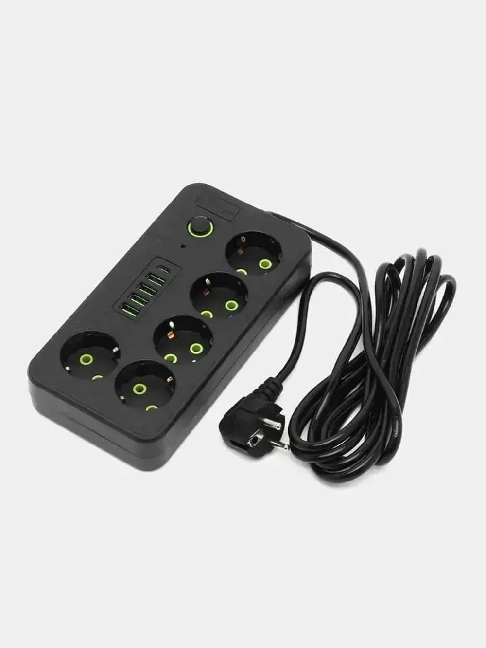 Удлинитель с выключателем 5 метров, сетевой фильтр с 5 розетками, 4 портами USB и 1 Type-C, пилот, тройник
