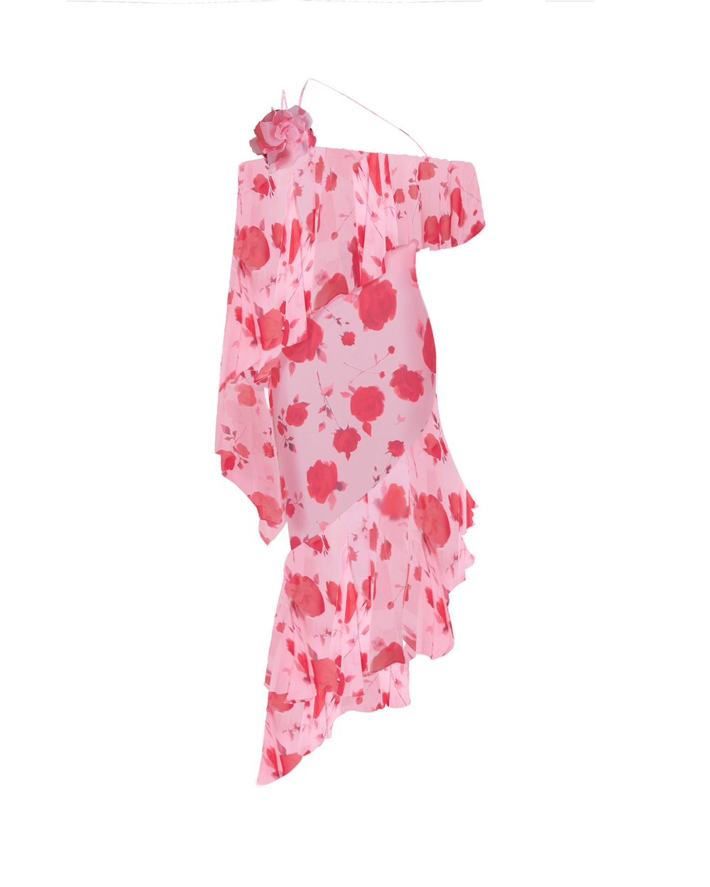 Платье миди из принтованного шифона с воланами и цветком