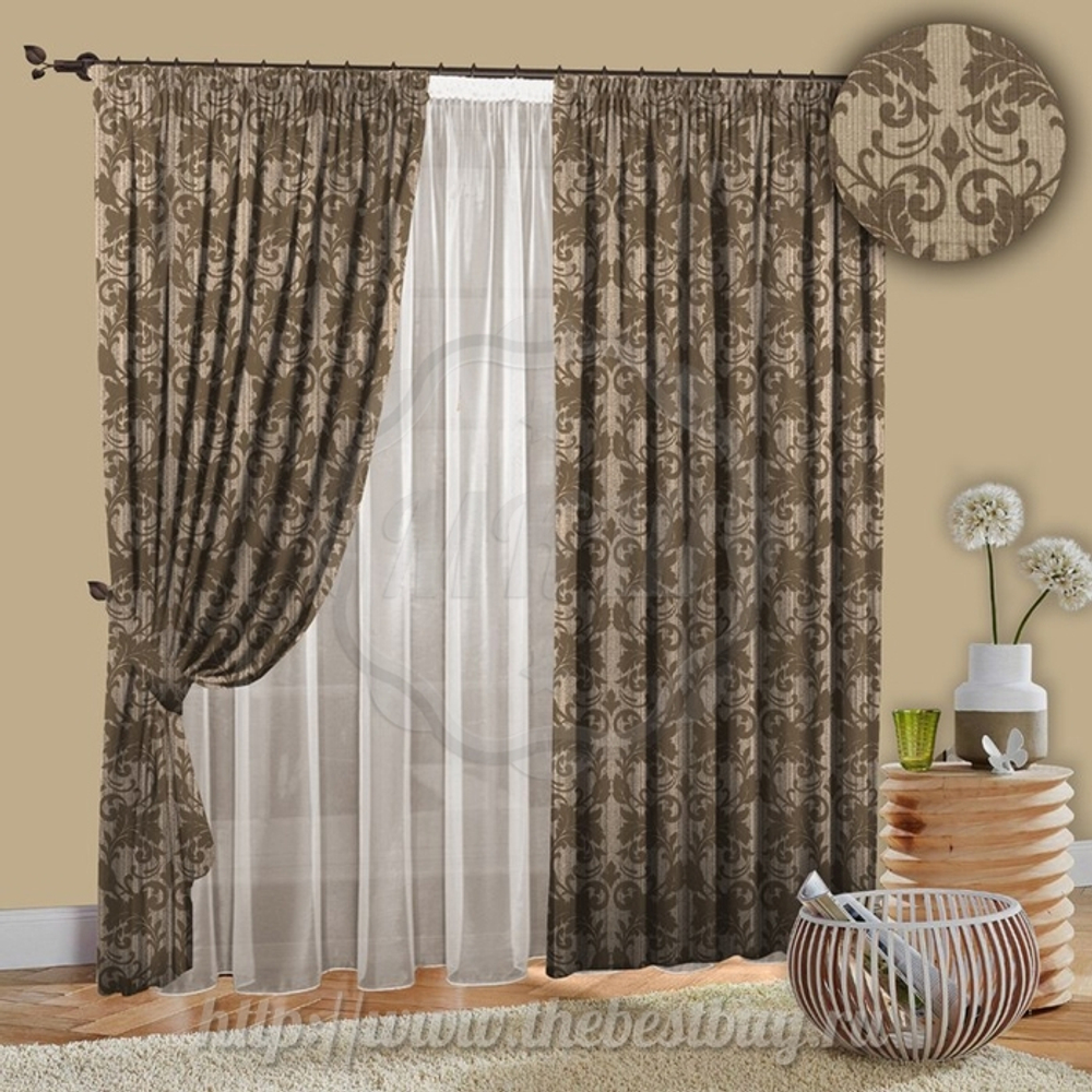 Шторы для зала: Милан (арт. 1071)  - 500х270, (200х270)х2 см. - светло-коричневый