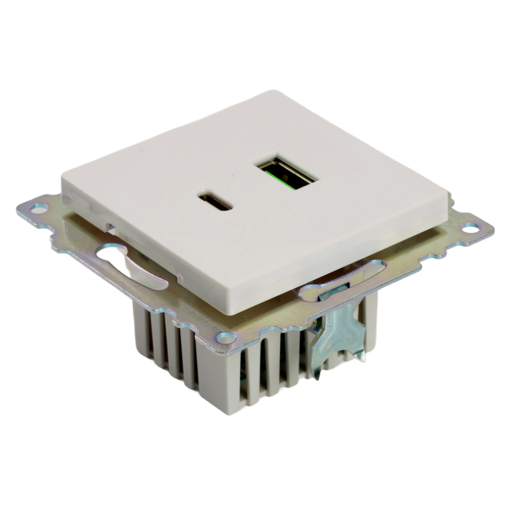 Розетка USB 2-местная + type C (механизм), STEKKER GLS10-7116-01, 250В, 3А, max 20W, серия Катрин, белый 50051