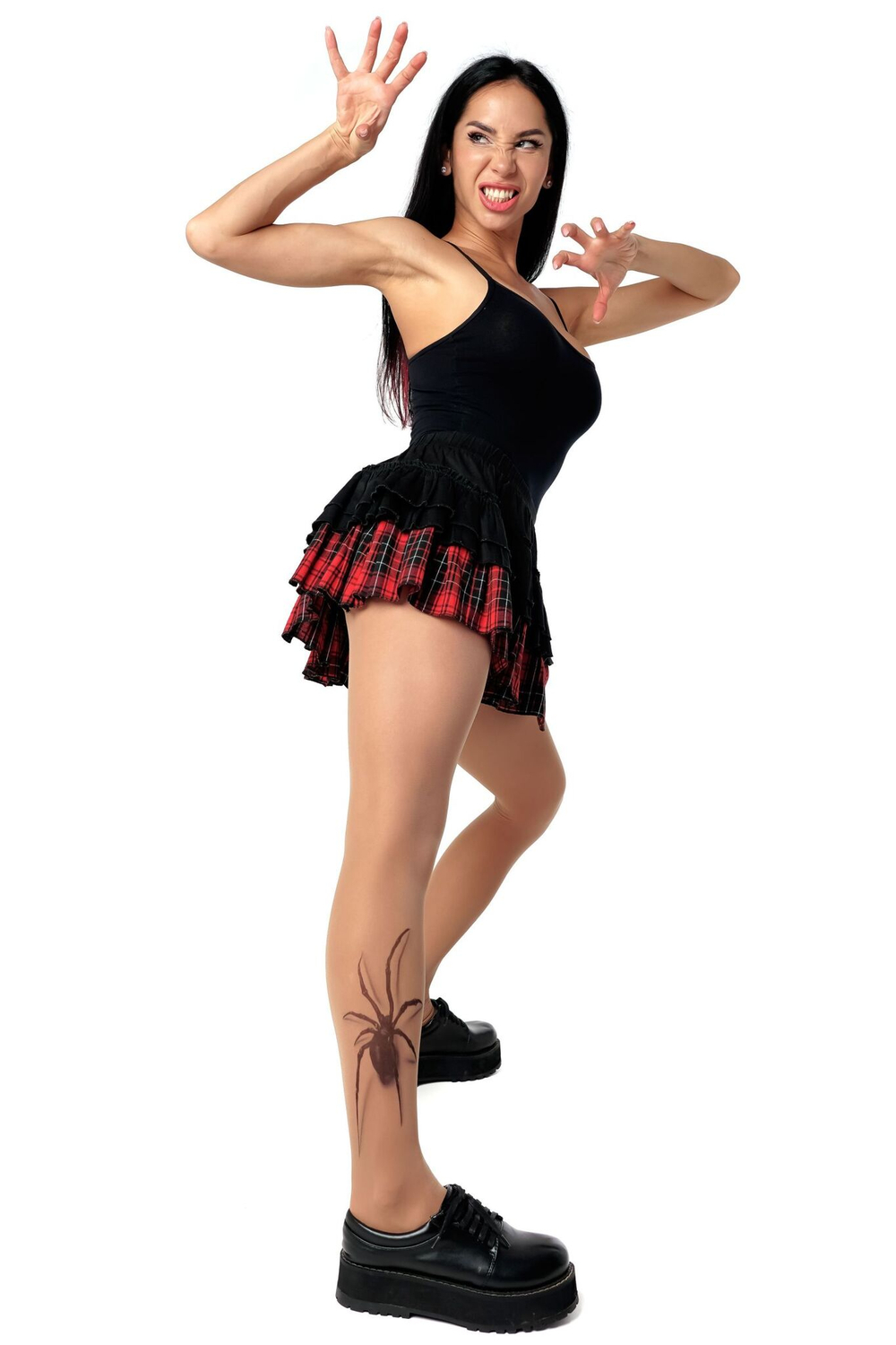 Колготки с принтом в виде паука на правой ножке (Размер: S-M-L) (Цвет: бежевый)