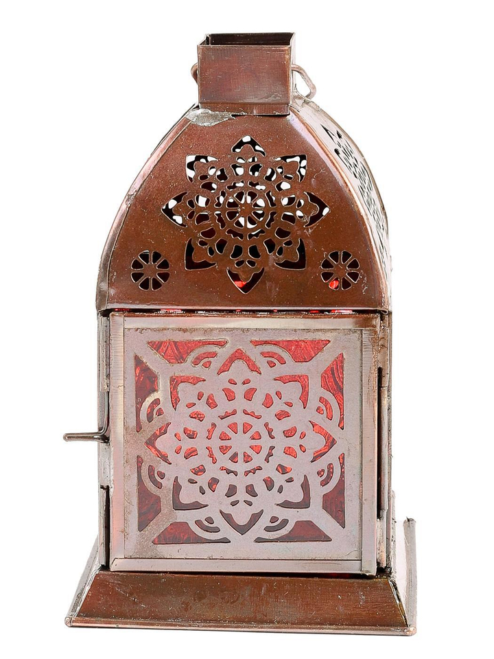 Подсвечник Фонарь металл стекло цвет красный 10x10x16 см