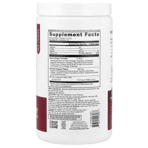Ancient Nutrition, Hormone Balance + коллаген, с ванильным вкусом, 293,9 г (10,4 унции)