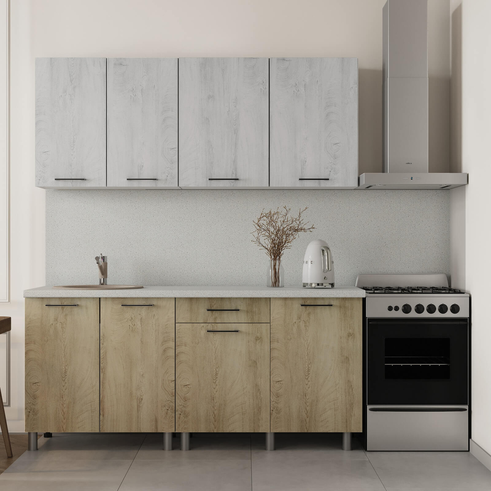 "Палермо Готовое решение" 1,8 м дуб сонома/дуб остин серый/дуб остин бежевый, белый/дуб остин серый/дуб остин бежевый