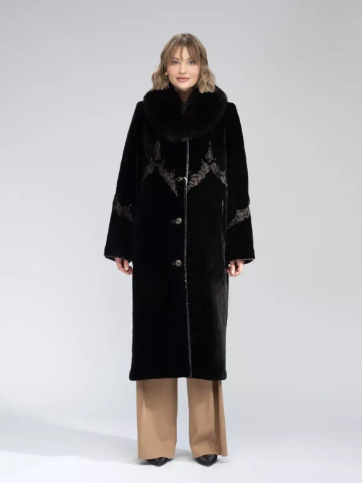 Шуба натуральная мутон песец