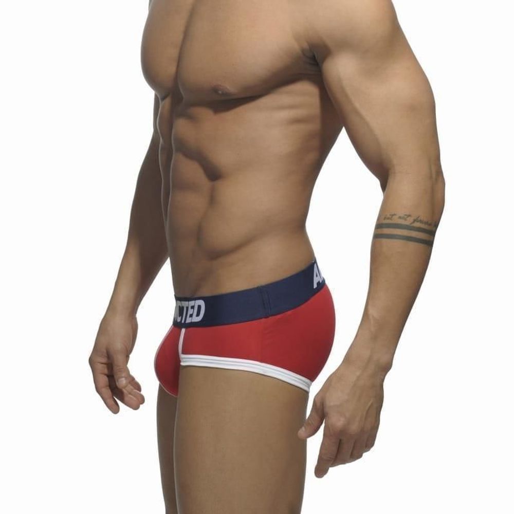 Мужские трусы брифы красные с синей резинкой ADDICTED Basic Brief Pop Red