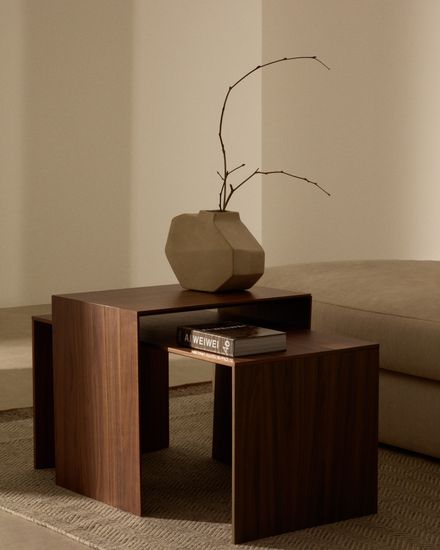 Litto Журнальный столик из шпона ореха с отделкой натурального цвета, 90 x 45 см