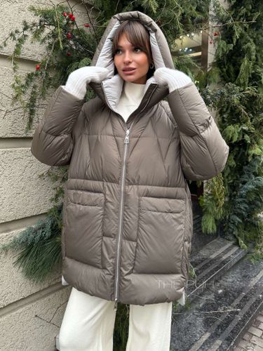 Пуховик двухсторонний в цвете капучино с капюшоном