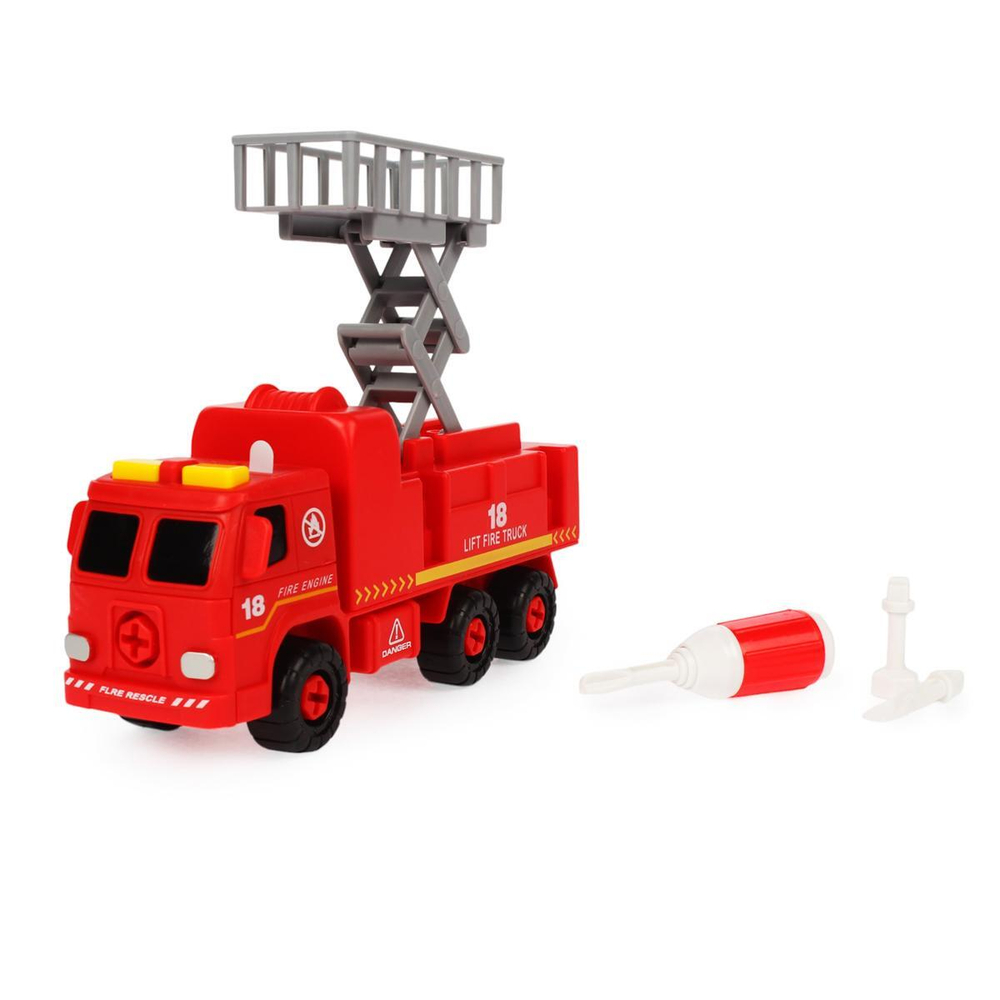 Машинка-конструктор 20 см "Пожарная с подъемником" (ключ с 3 насадк. в комплекте ,в пакет )