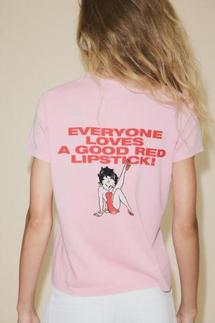 ZARA ФУТБОЛКА BETTY BOOP® С ЭФФЕКТОМ ПОТЕРТОСТИ, РОЗОВЫЙ