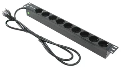 Блок розеток 19", 1U, 9 розеток, 16A, кабель 2 метра, огнеупорный пластик, 5bites PDU919P-02