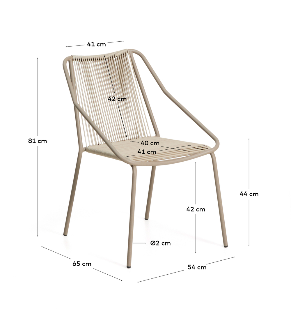 Уличный стул Zivia из веревки цвета экрю и стали цвета таупе