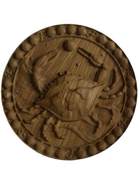 Панно Знаки Зодиака "Рак" резное из массива дуба. Размер (диаметр) 14см.