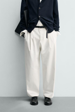 ZARA БРЮКИ WIDE FIT СО СКЛАДКАМИ, ЭКРЮ