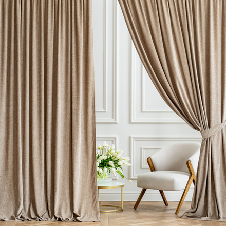 Комплект шторы и покрывало в спальню ГОЛДД (арт. BL10-400-01) - бежевый /ЛЮКС/