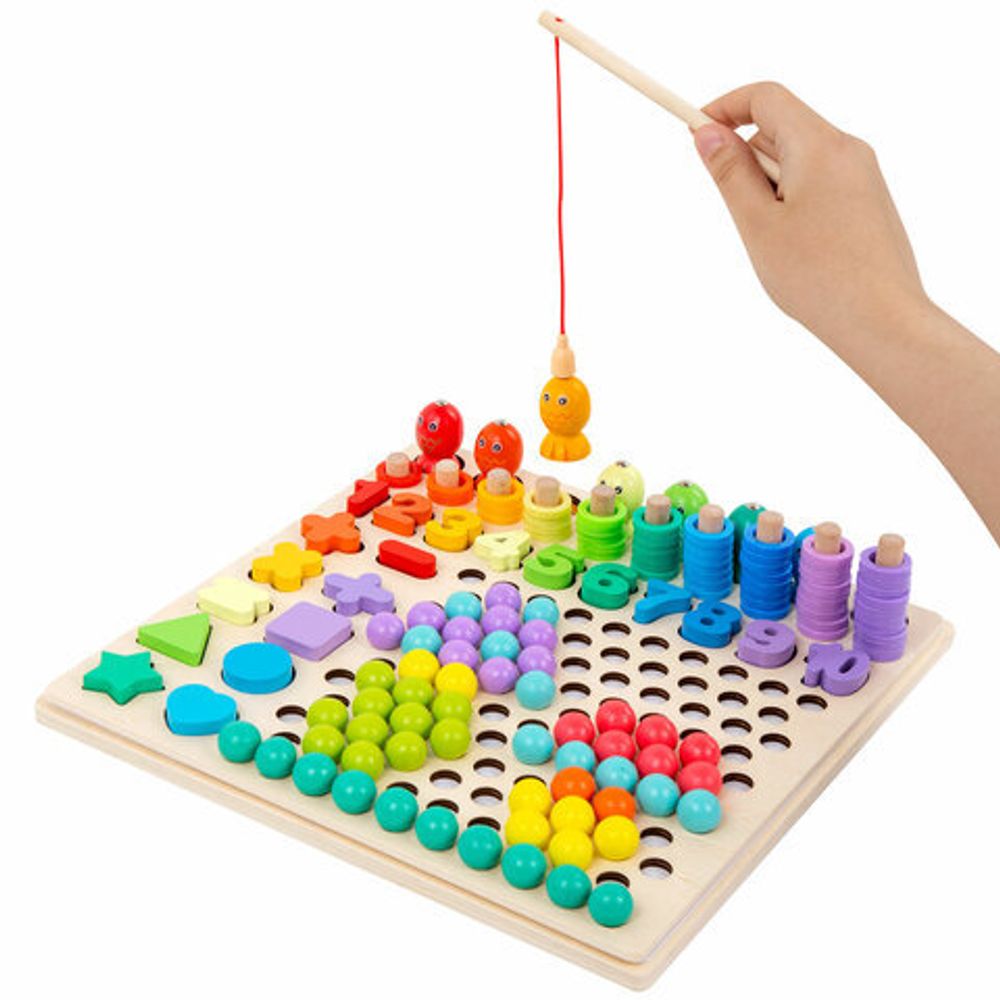 Сортер-мозаика развивающий, 5 в 1, по методу Монтессори, шарики, цифры, пирамидка, BRAUBERG KIDS, 665248