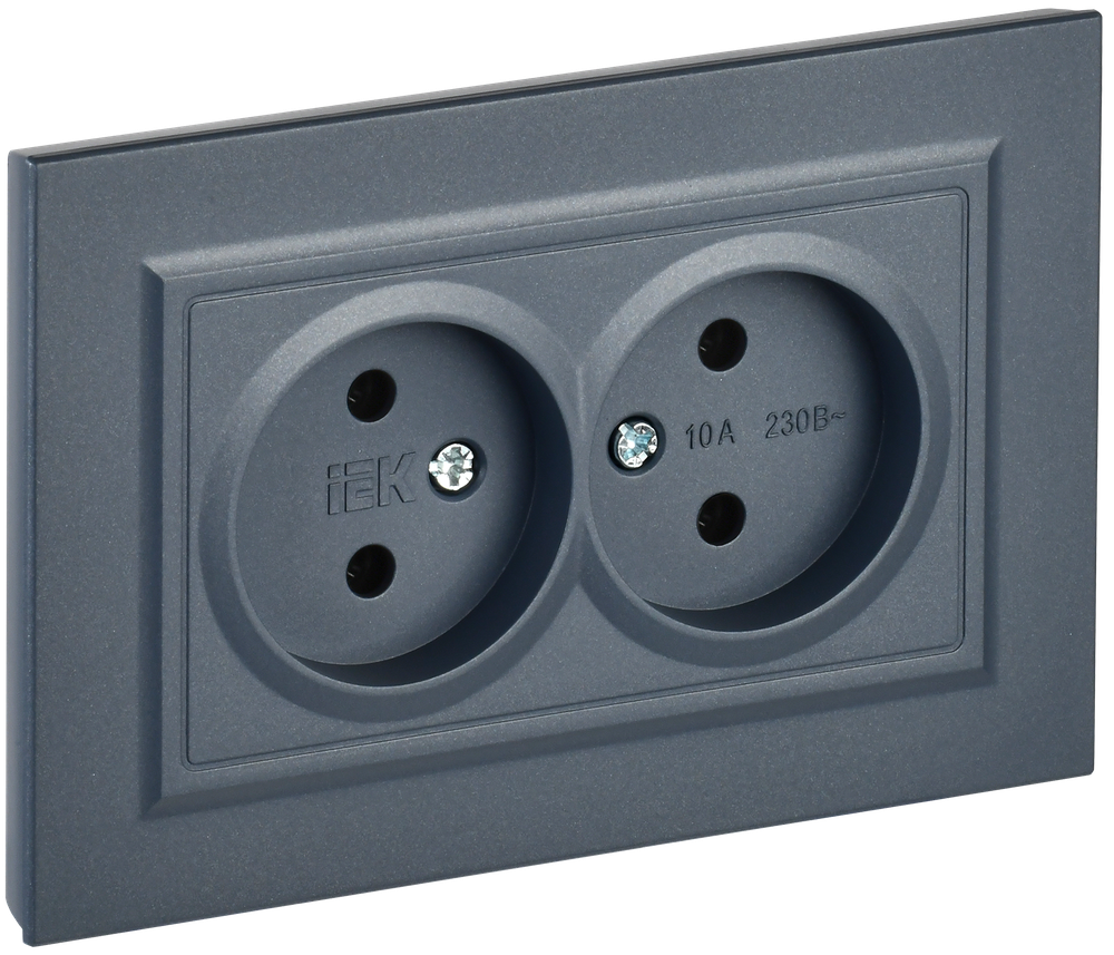 BRITE Розетка 2-местная без заземления без защитных шторок 10А в сборе РС12-2-БрМ маренго IEK