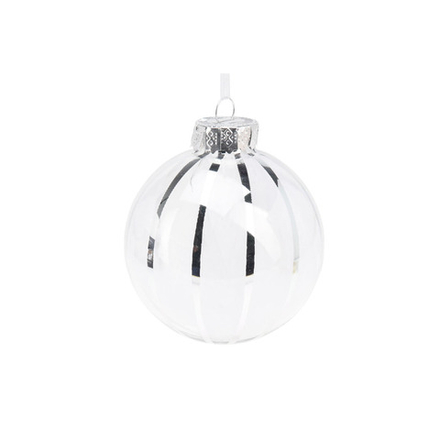 Шар с перьями серебро стекло 8 см