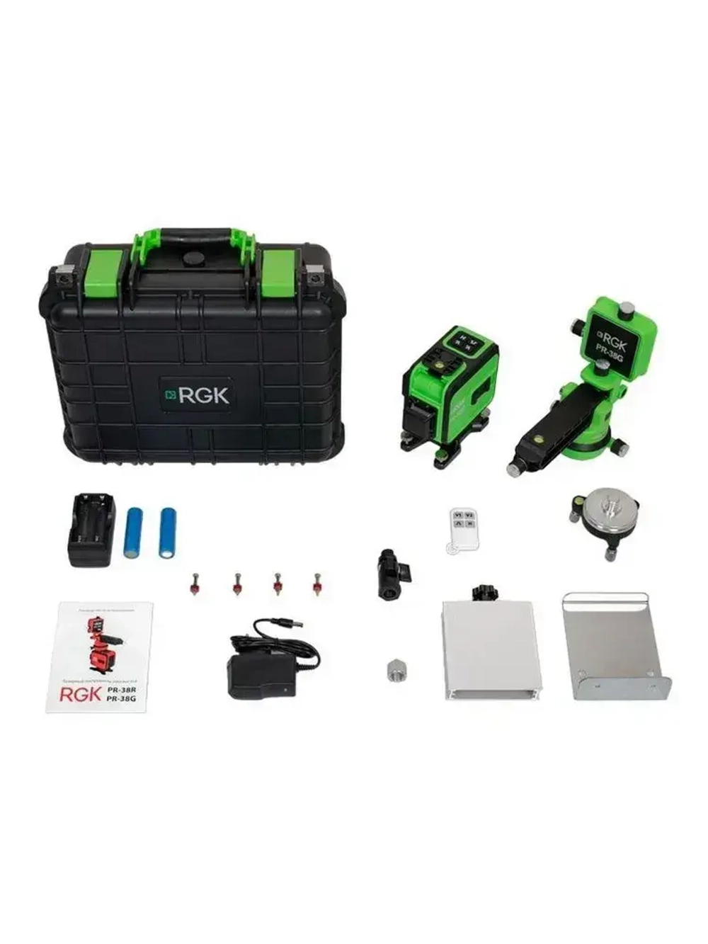 Лазерный уровень RGK PR-38G, 0,2 мм/м / 3х360 / зеленый луч (арт. 776066)