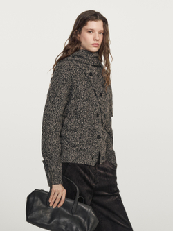 Massimo Dutti Кардиган из смесовой шерсти с узором «косы», черный