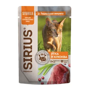 Пауч SIRIUS для кастрированных котов и стерилизованных кошек, утка с клюквой