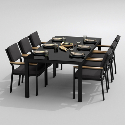 Обеденная группа Ideal Patio КАНА  БОНТА  каркас карбон, стол стекло 220, ткань антрацит