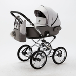 Универсальная детская коляска Adamex Porto Retro TIP PS-79 3в1 (Светло-серый, светло-серая экокожа)