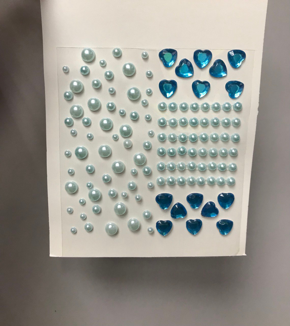 Стразы самоклеющиеся для лица и тела сердечки и кружочки Голубые