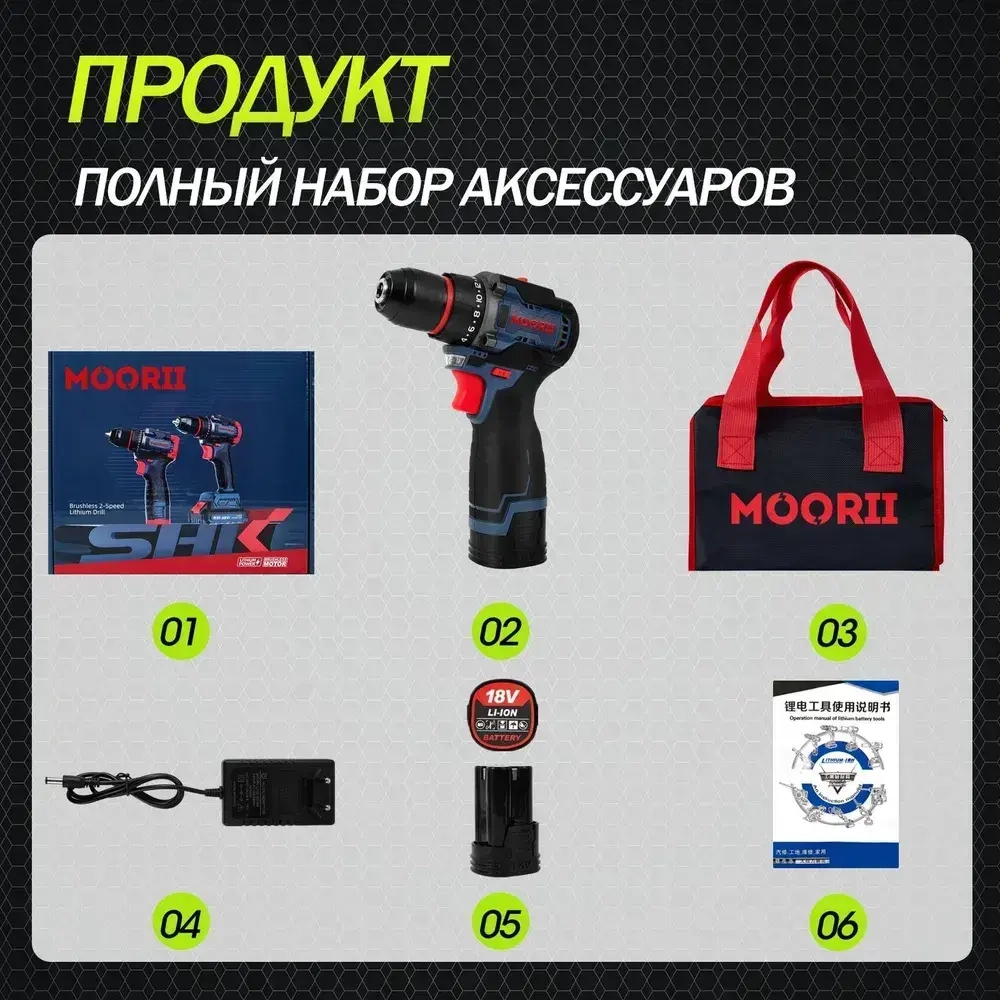 Дрель-шуруповерт, 18 В, 180 Нм, 2 АКБ