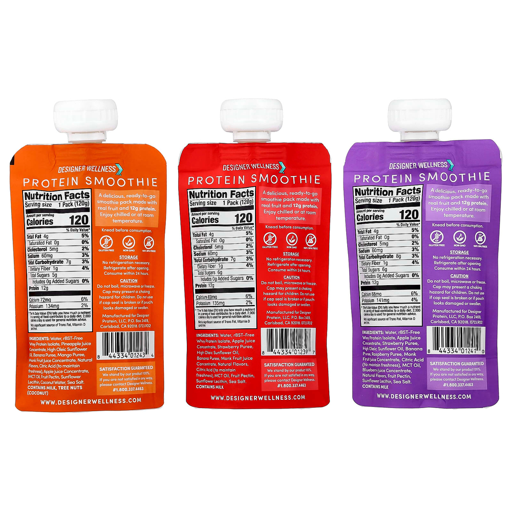 Designer Wellness, Протеиновый смузи, разнообразная упаковка, 12 пакетиков по 120 г (4,2 унции)