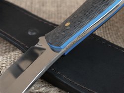 Силовой нож для бушкрафта "Канадец", сталь VG-10/Elmax, рукоять карбон (синий спейсер)