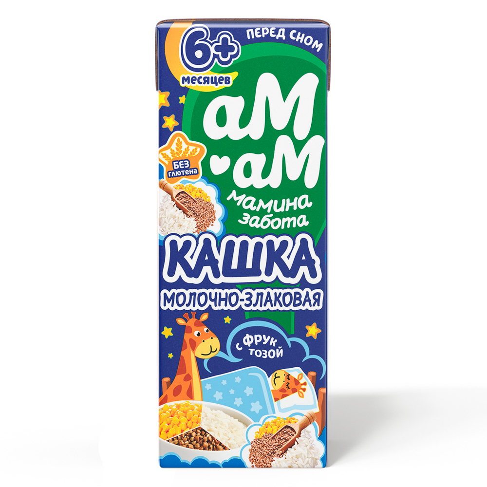 АМ-АМ Готовая кашка перед сном молочно-злаковая 3 злака (гречнево-кукурузно-рисовая) для детей от 6 мес.