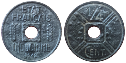 Французский Индокитай 1/4 сантима, 1941-1944 VF